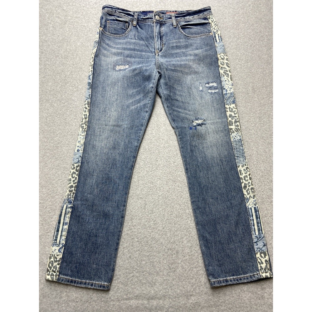 Pilcro Womens Jeans 34x29 Slim Boyfriend Crop Distressed Patchwork Animal Tag 29